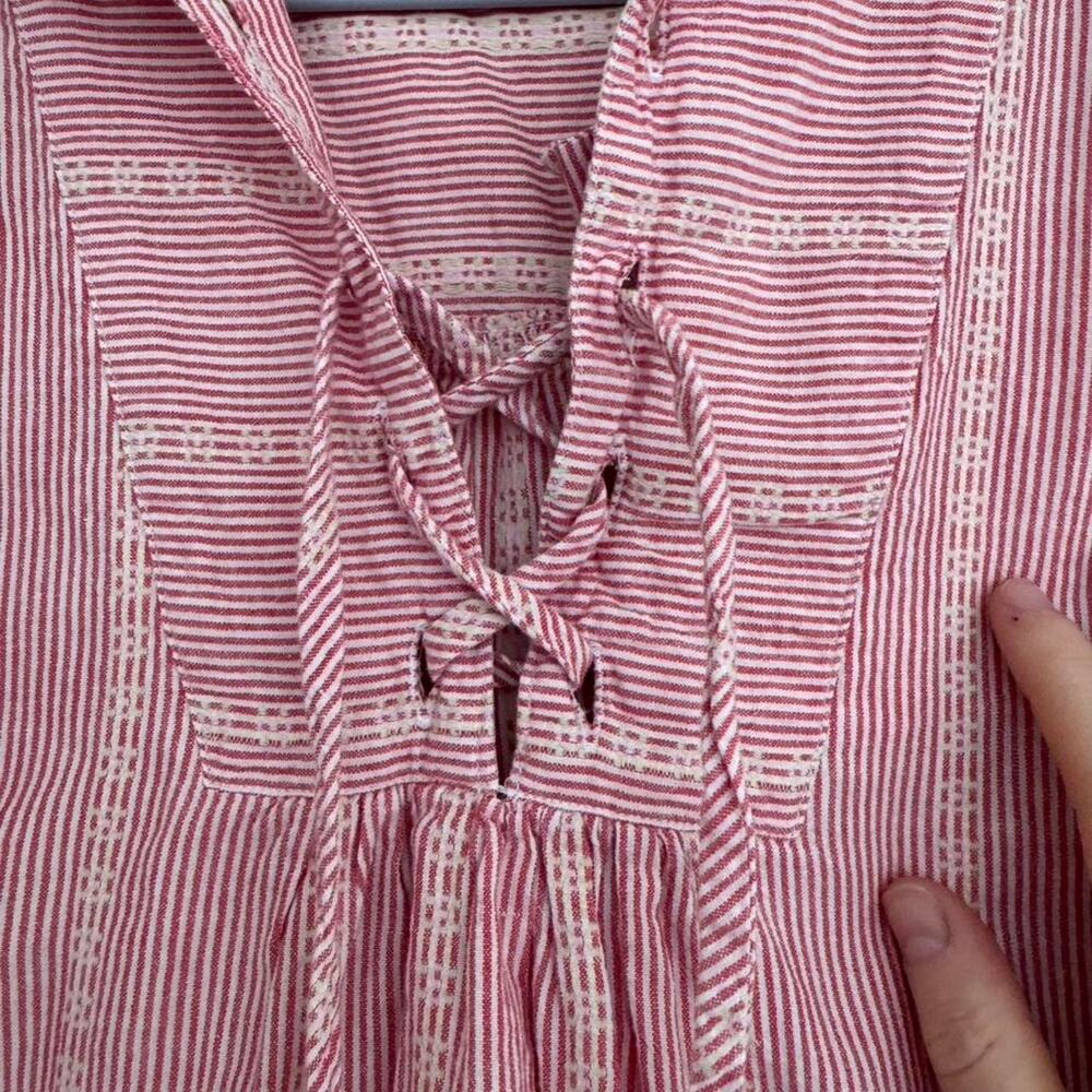 Vintage boho red white striped cotton peasant blouse - Picture 5 of 8